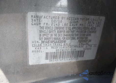 2018 Nissan Sentra Sv from USA, damaged, VIN 3N1AB7AP3JL632016